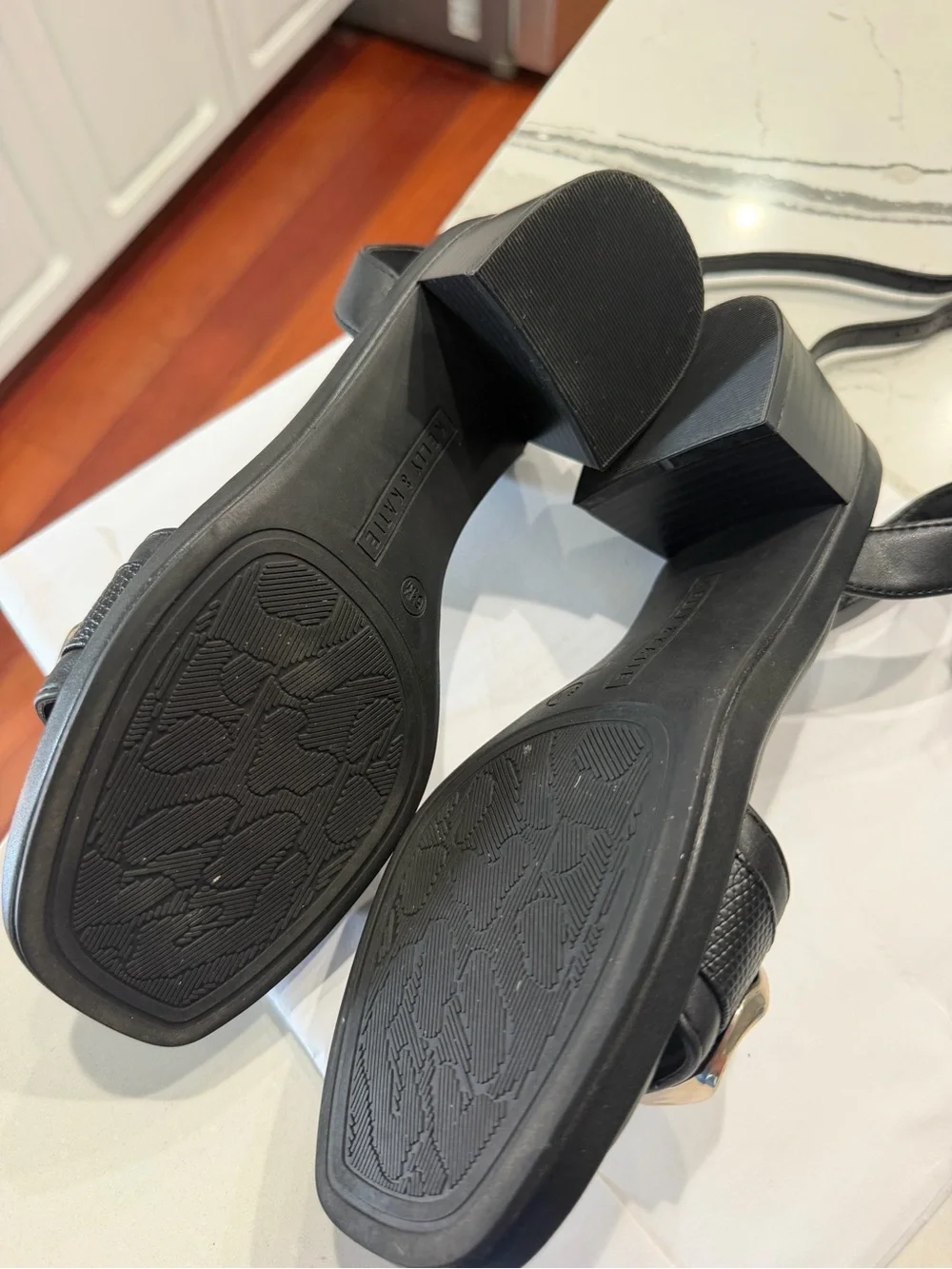 Kelly & Katie Black Buckle Block Heel Sandals